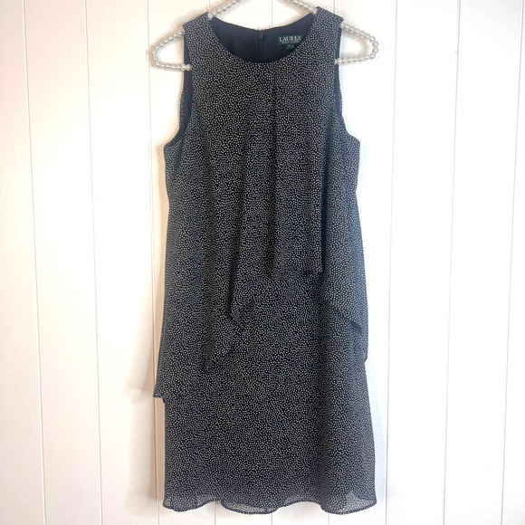 Lauren Ralph Lauren Black with White Polka Dot Shift Dress SZ 6P - Picture 1 of 8